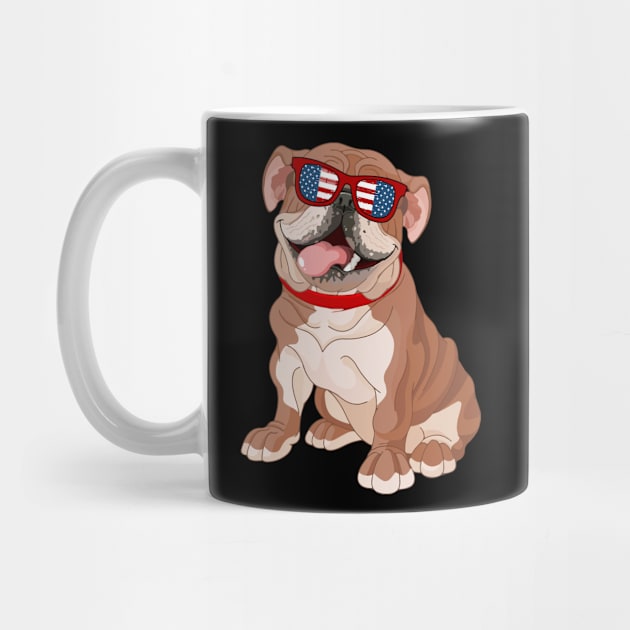 Patriotic Bulldog With America Flag Sunglasses 4Th Of July by SkivingtonAllanss